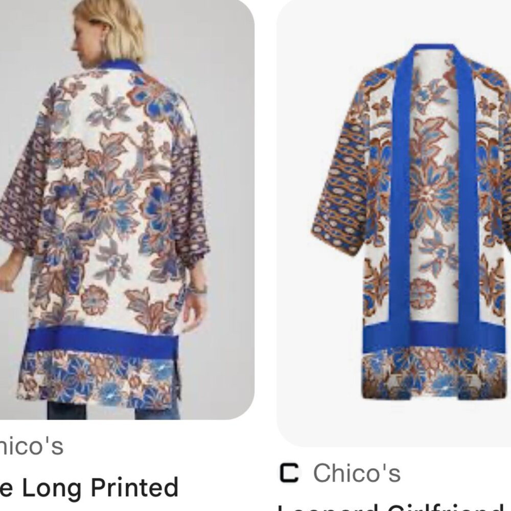NWT CHICO'S CREPE SATIN PRINTED KIMONO JACKET S/M